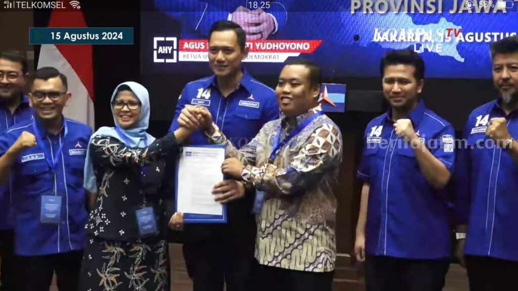 Tangkapan layar Mak Rini memperoleh rekom dari Demokrat, Kamis (15/8/2024). (foto : Winanto/beritajatim.com)