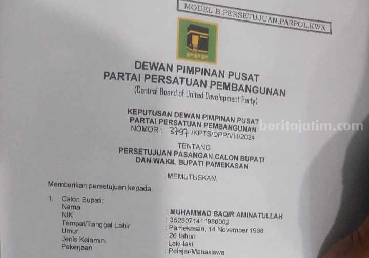 Surat DPP PPP untuk Pilkada Pamekasan.