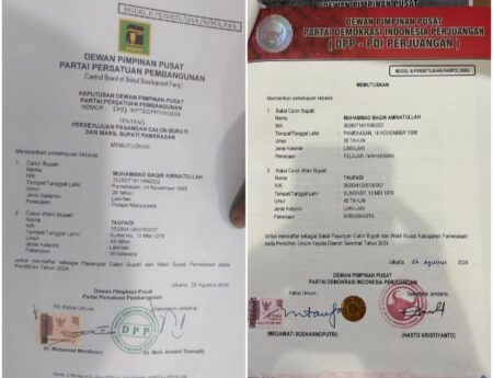 Fix, PDIP-PPP Usung Ra Baqir dan Taufadi di Pilkada Pamekasan Surat Rekomendasi PDI Perjuangan dan PPP di Pilkada Pamekasan.