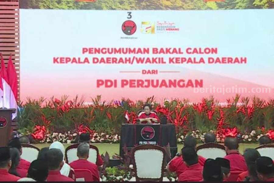Tangkapan layar dari kanal YouTube PDI Perjuangan saat mengumumkan calon bupati-wakil bupati yang akan diusung PDI Perjuangan di Pilkada 2024.
