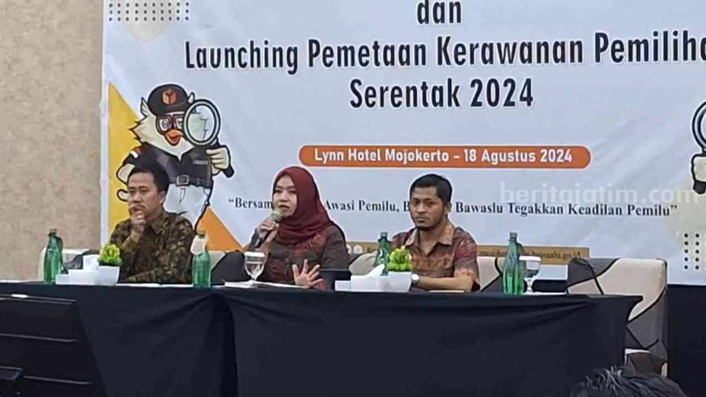 Rapat Koordinasi Berdama Stakeholder dan Launching Pemetaan Kerawanan Pemilihan Kepala Daerah (Pilkada) Serentak 2024 di salah satu hotel di Kota Mojokerto. [Foto : Misti/beritajatim.com]