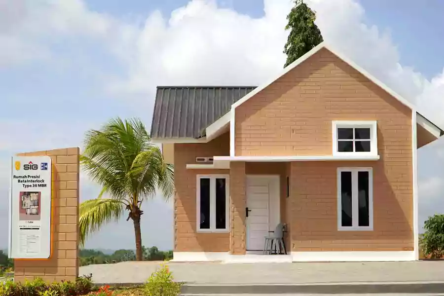 Rumah contoh MBR T36 pada instalasi Bangunan Contoh Teknologi SIG di IKN yang dibangun menggunakan solusi bata interlock yang ramah lingkungan.