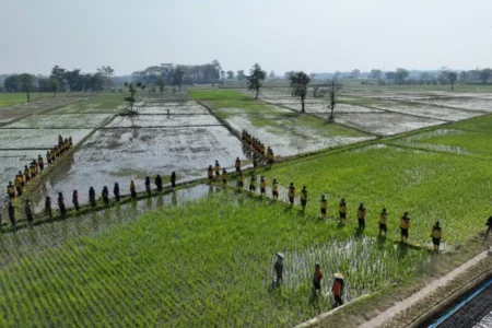 Dinas PUSDA Jatim Upacara Kemerdekaan Bareng Petani di Saluran Irigasi foto berita jatim