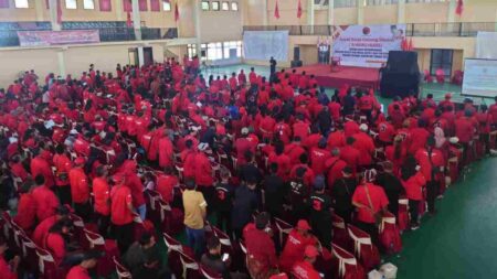 Rakercabsus DPC PDI-Perjuangan Kabupaten Mojokerto di Gor Gajah Mada, Kecamatan Mojosari, Kabupaten Mojokerto. [Foto: Ist] 