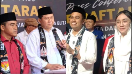 Duel 2 Pendatang Baru di Pilwali Blitar, Antara Ibin vs Bambang Siapa Menang ? pasangan Cawali-Cawawali Blitar, Bambang Rianto-Bayu Setyo dan Syauqul Muhibbin-Elim Tyu Samba. Selasa (17/9/2024). (foto : Winanto/beritajatim.com)