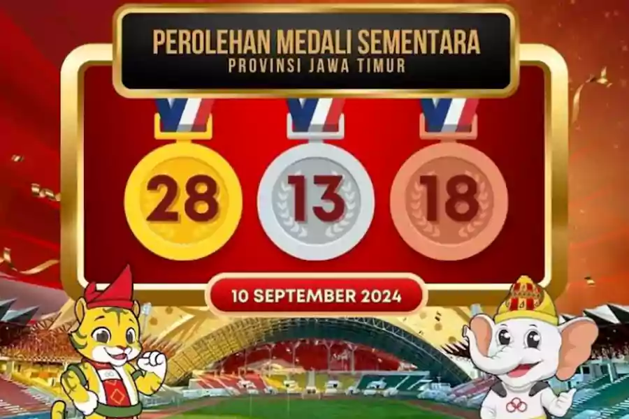 Total perolehan sementara medali Provinsi Jatim. (Instagram/jatimpemprov)