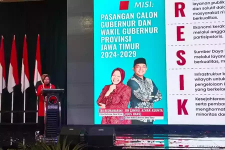 Pasangan Calon Gubernur Wakil Gubernur Jatim Tri Rismaharini-Gus Hans. (Rama Indra/Beritajatim.com)