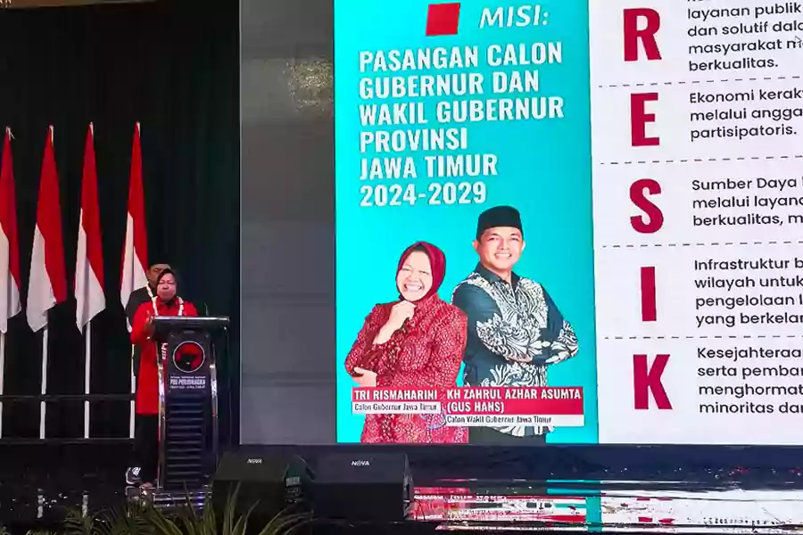Pasangan Calon Gubernur Wakil Gubernur Jatim Tri Rismaharini-Gus Hans. (Rama Indra/Beritajatim.com)