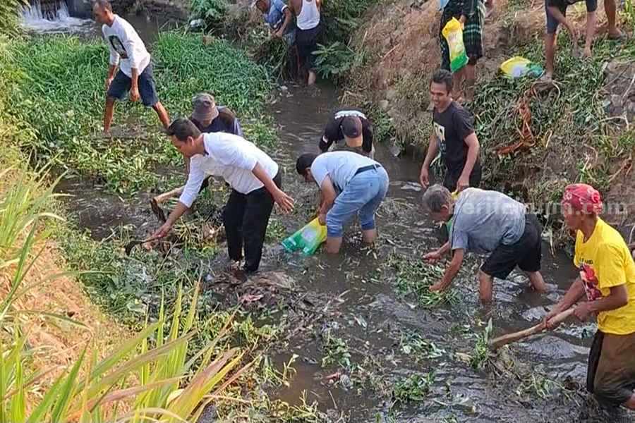 Calon Wakil Wali Kota Probolinggo, Zainal Arifin, bersama istrinya, Fifin Maulidatul, terjun langsung membersihkan Sungai Cangka Probolinggo.