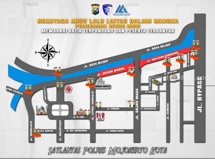 Rekayasa lalu-lintas di sepanjang Jalan Hayam Wuruk-Jalan Mayjen Sungkono, Kecamatan Magersari, Kota Mojokerto. [Foto: Ist]