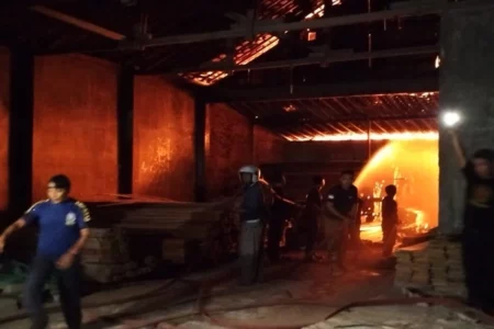Petugas Damkar Ponorogo berusaha memadamkan api. (Foto/Istimewa)