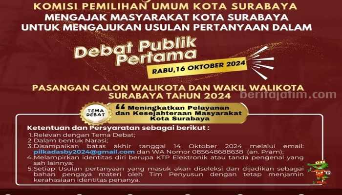 Pengumuman KPU Surabaya bahwa masyarakat boleh ajukan pertanyaan debat ke paslon tunggal (dok. KPU Surabaya)