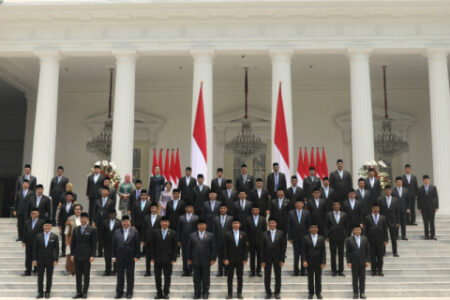 Kabinet Merah Putih periode 2024–2029 usai dilantik di Istana Negara, Jakarta, Senin (21/10/2024). (Istimewa)