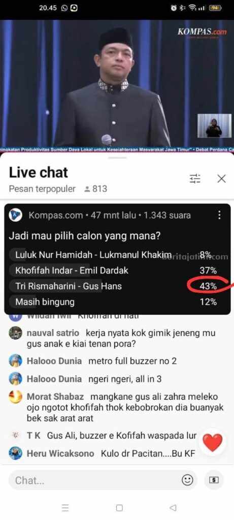 Debat Perdana Pilgub Jatim 2024, Risma - Gus Hans Raih Dukungan Publik