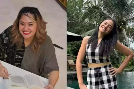 Kolase before-after Marshanda yang berat badannya turun 21 kilogram selama setahun. (Instagram/marshanda99)