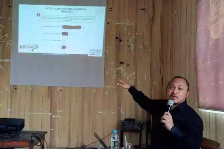 SeMART Politica saat merilis hasil survei yang dilakukan untuk Pilkada Kabupaten Malang.