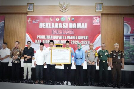 Paslon BAIK dan SAE Deklarasi Damai di Mapolresta Sidoarjo Foto BeritaJatim.com