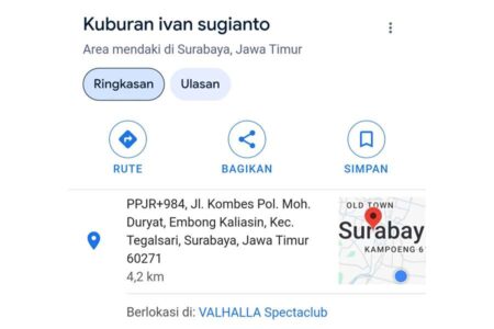 Viral! ‘Kuburan Ivan Sugianto’ Muncul Pada Google Maps, Lokasinya di Valhalla Surabaya Foto BeritaJatim.com