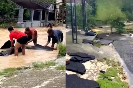 Viral! Aspal Mengelupas Usai Banjir di Tuban, Warganet: Berasa Masker Sekali Pakai Foto BeritaJatim.com