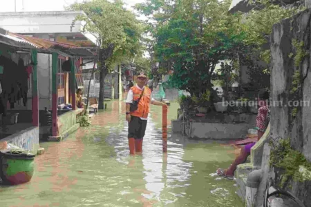 Bengawan Solo Siaga, Air Mulai Meluap ke Pemukiman Warga Bojonegoro Foto BeritaJatim.com