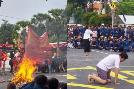 Demo “Mayday Maylawan” Warnai Hari Buruh di Depan Gedung Grahadi Surabaya Foto BeritaJatim.com