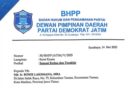 Demokrat Jatim Somasi Bonie untuk Kembalikan Sertifikat Hak Milik Kantor Foto BeritaJatim.com