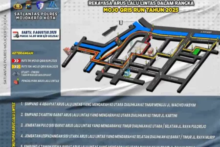 Ada Mojo QRIS Run 2025, Satlantas Polres Mojokerto Kota Alihkan Arus Lalu Lintas di Sejumlah Titik Foto BeritaJatim.com