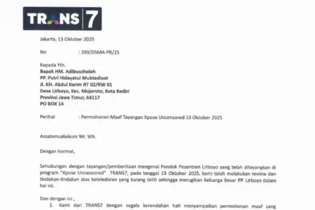 Dikecam Lecehkan Kyai dan Pesantren, Trans7 Sampaikan Permintaan Maaf Resmi ke Lirboyo Foto BeritaJatim.com