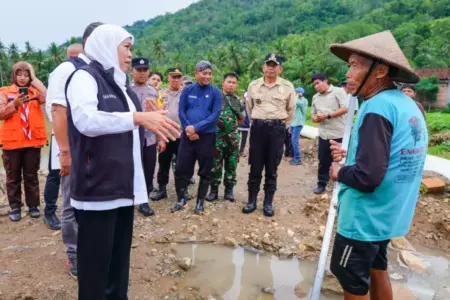 Khofifah: Pembangunan Tanggul Bronjong Sungai Gedangan Trenggalek Rampung 100 Persen Foto BeritaJatim.com