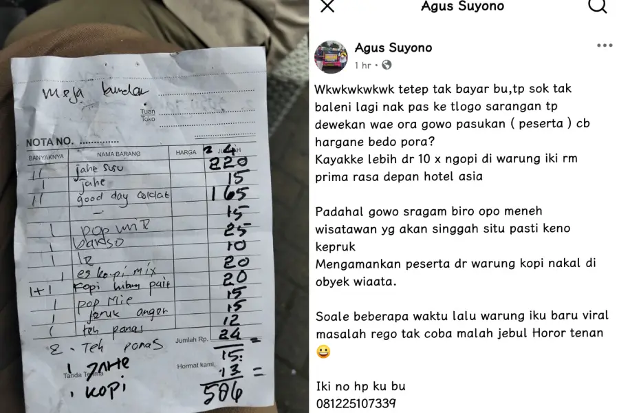 Terulang Lagi, Nota Warung Kopi di Telaga Sarangan Berharga Fantastis Viral di Medsos Foto BeritaJatim.com